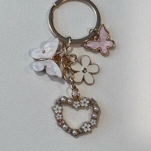 BAG CHARM Gold and White Nature-Inspired Butterfly and Floral Charm Keychain